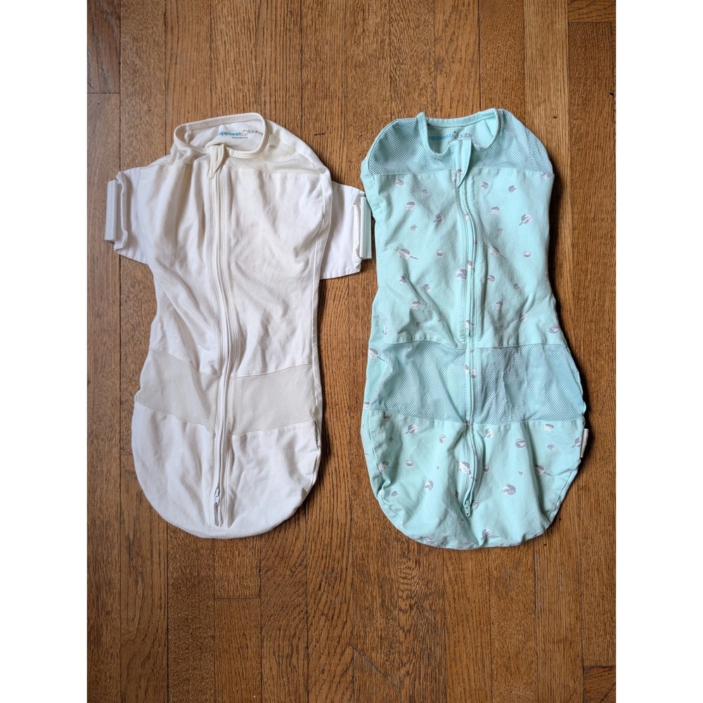 Lot of 2 Happiest Baby SNOO Sack Swaddle Set Medium Teal White Sleep Sacks